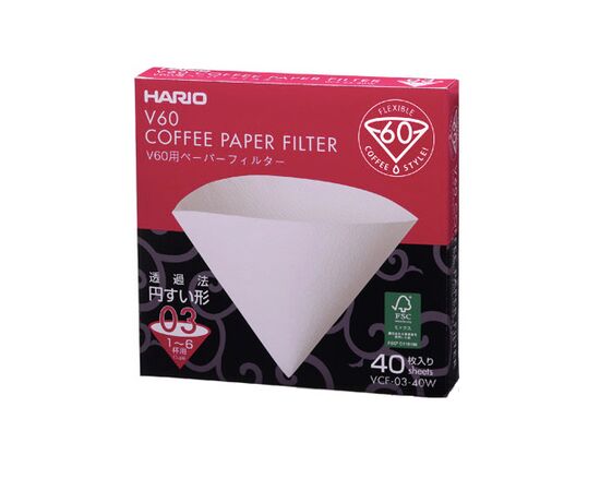 Hario VCF-03-40W Бумажные фильтры V60 03 белые 40 шт, фото 