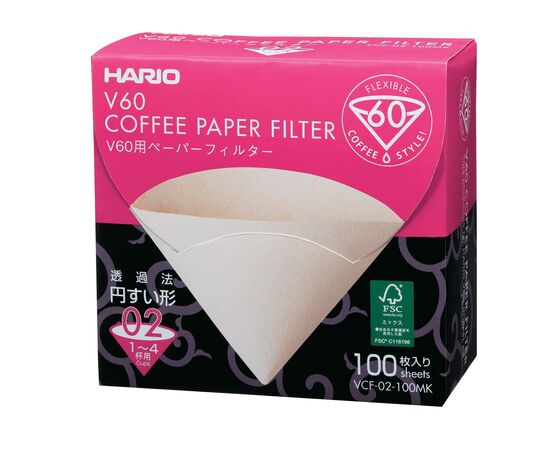 Бумажные фильтры Hario V60 02, натуральные, в коробке, 100 шт., фото 