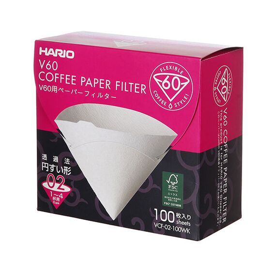 Hario VCF-02-100WK Бумажные фильтры V60 02 белёные в коробке 100 шт, фото 