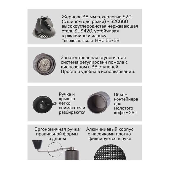 Timemore Chestnut C3s Кофемолка ручная белая, фото , изображение 4 Timemore Chestnut C3s Кофемолка ручная белая, фото , изображение 4