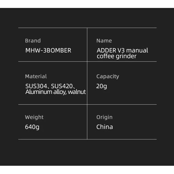 MHW-3BOMBER Adder V3 Кофемолка ручная золото с ручкой из ореха, фото , изображение 12